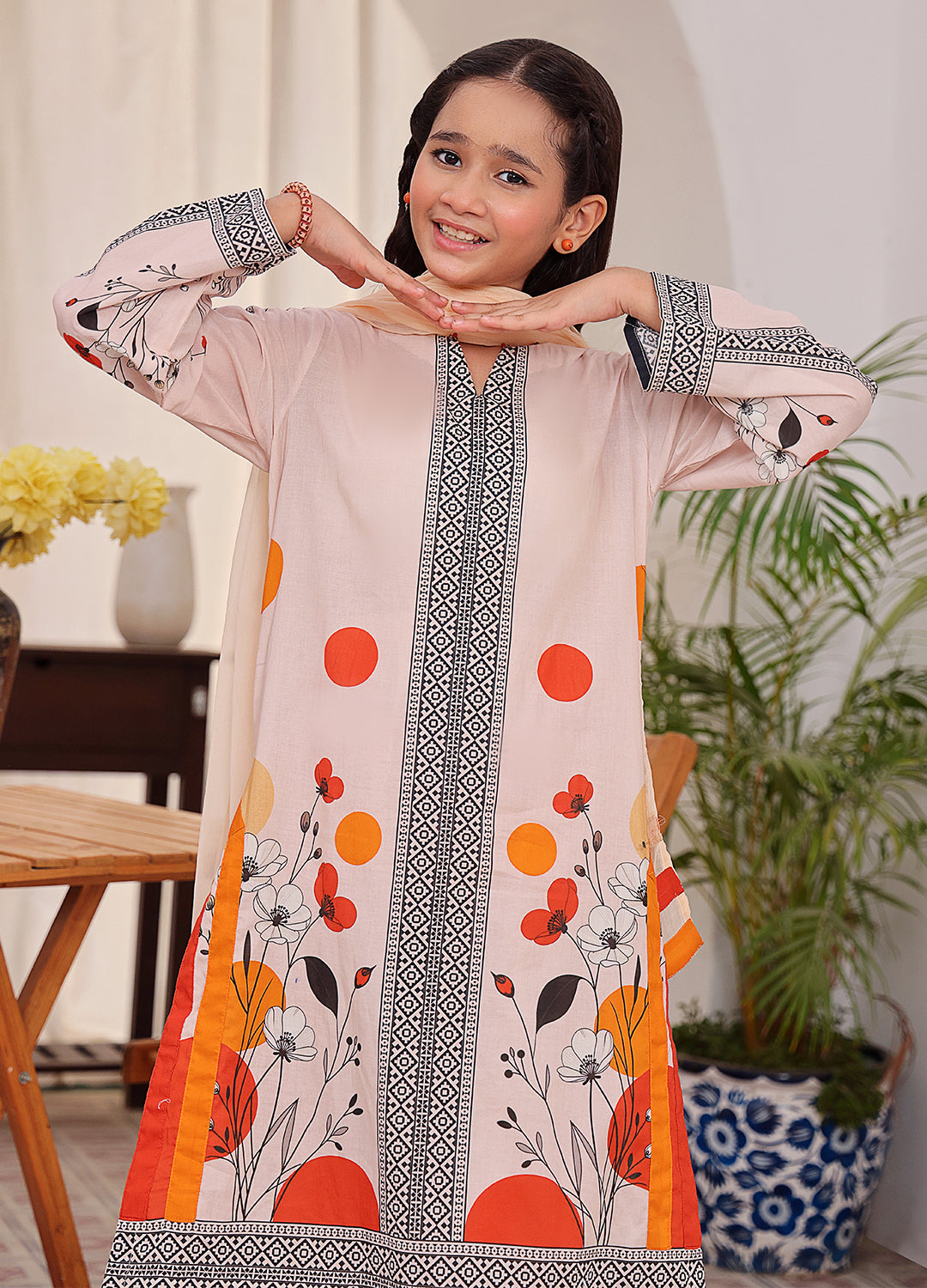 Printed lawn 3 piece stitched suit for girls