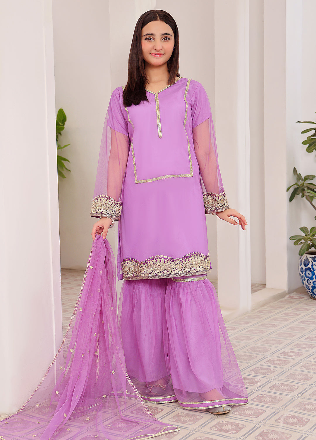Embroidered formal 3 piece suit for girls