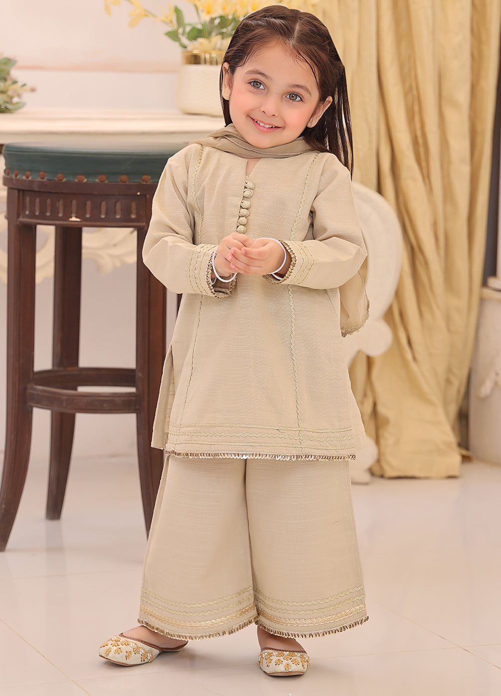 khaddar formal 3 piece stitched suit for kids