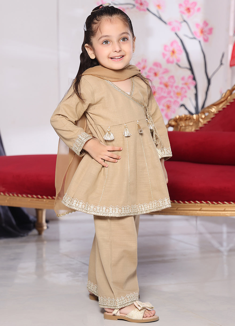 khaddar formal 3 piece stitched suit for kids