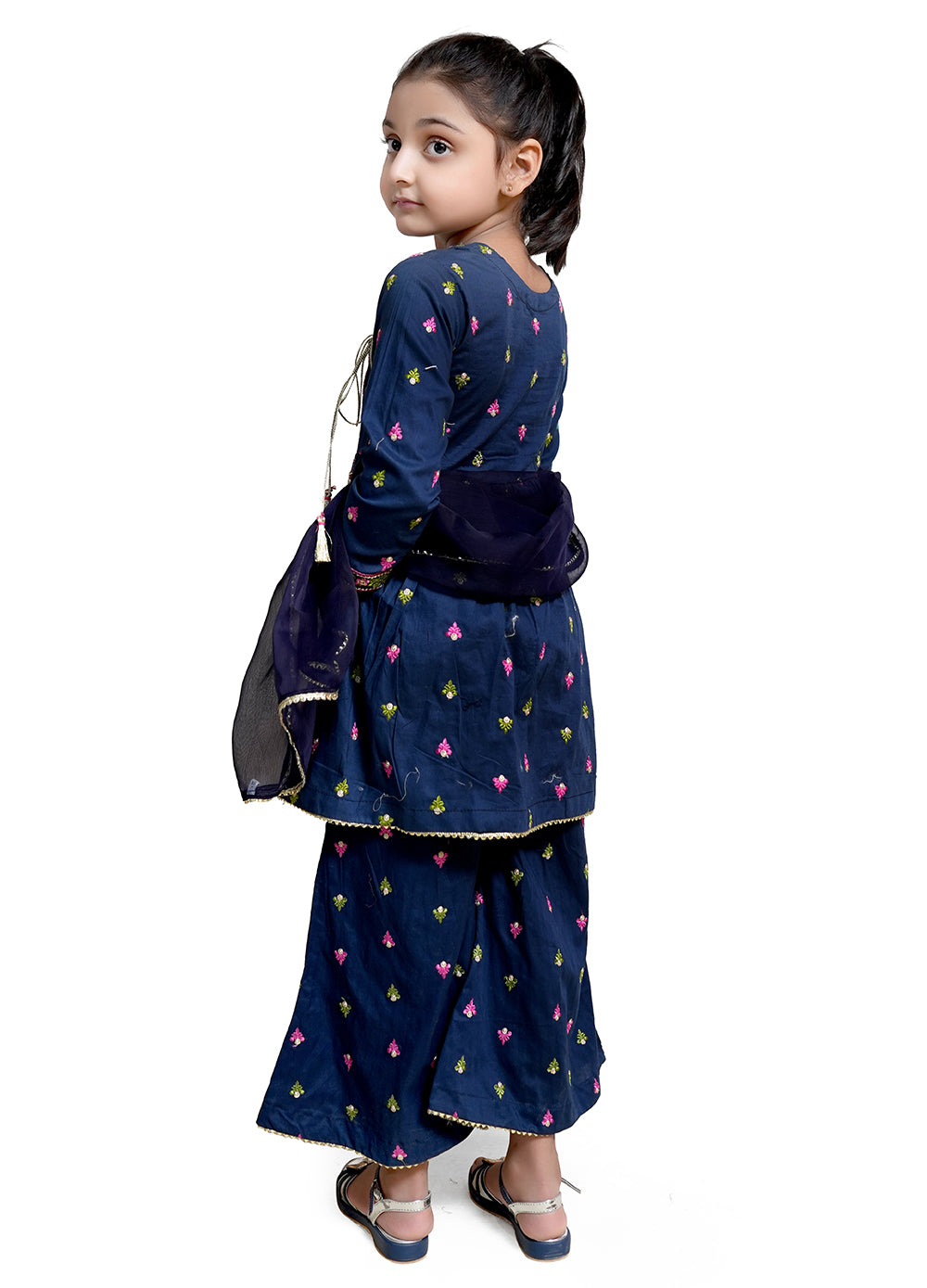 Blue printed fancy 3 girls suit