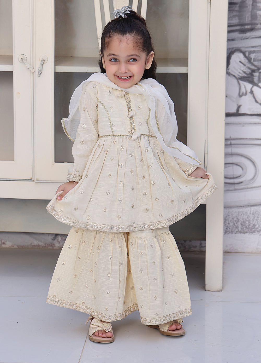 khaddar formal 3 piece stitched suit for kids