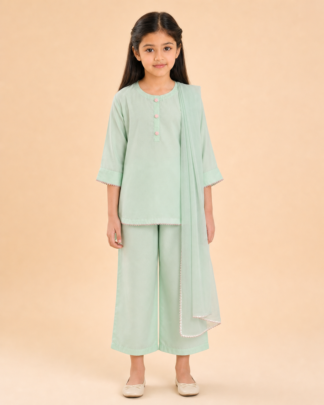 Mint Green Kurti, Plazo & Dupatta
