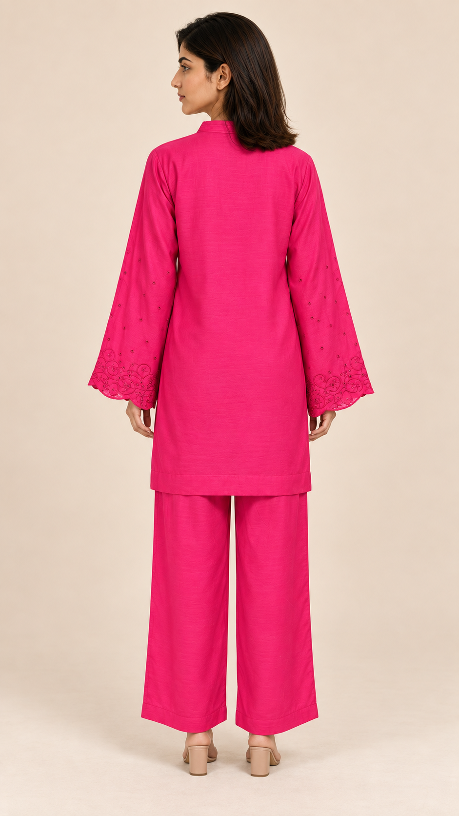 Women's Embroidered Lawn Co-ord Set — Fuchsia Pink