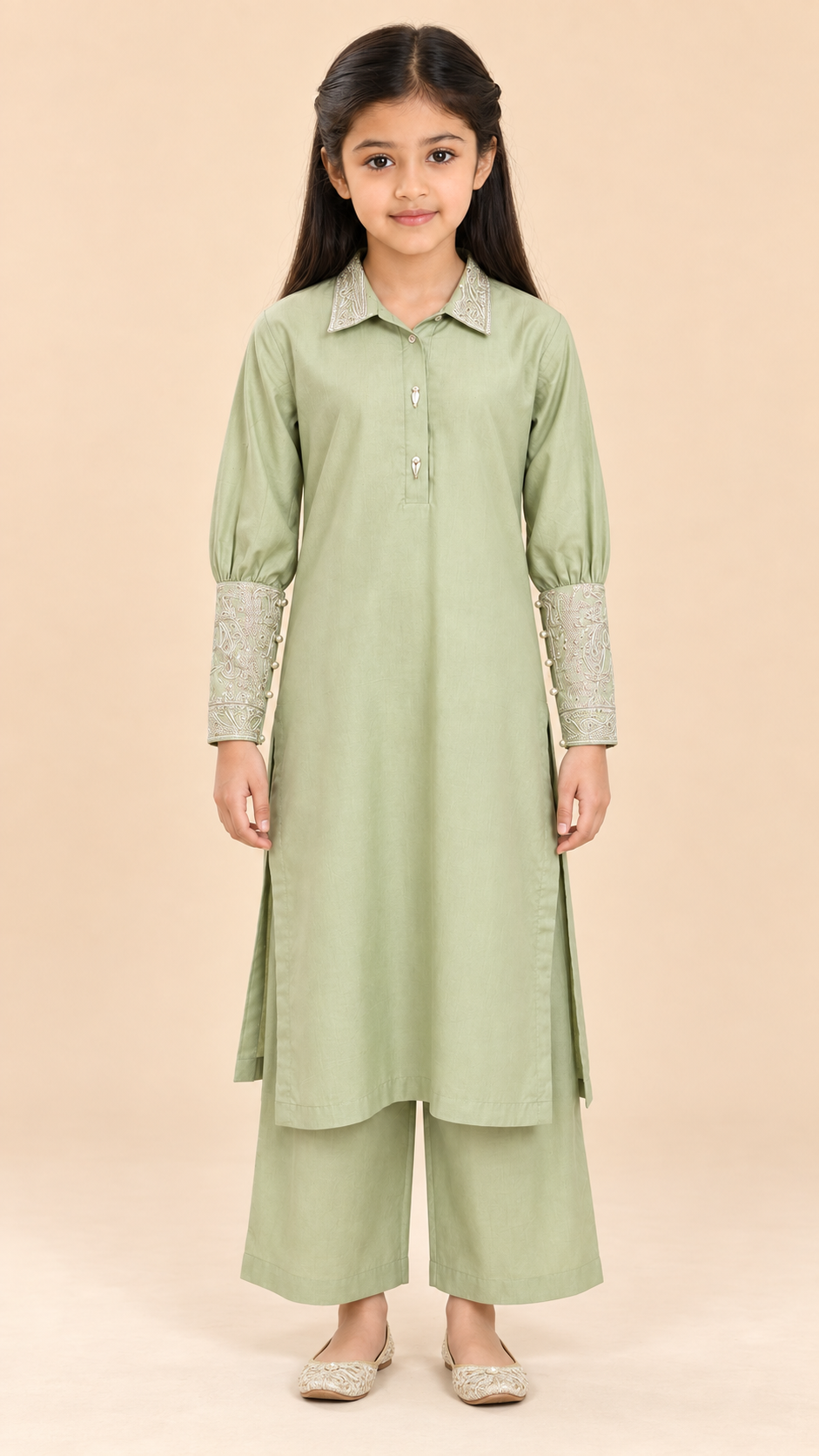 Sage Green Embroidered Kurti Set