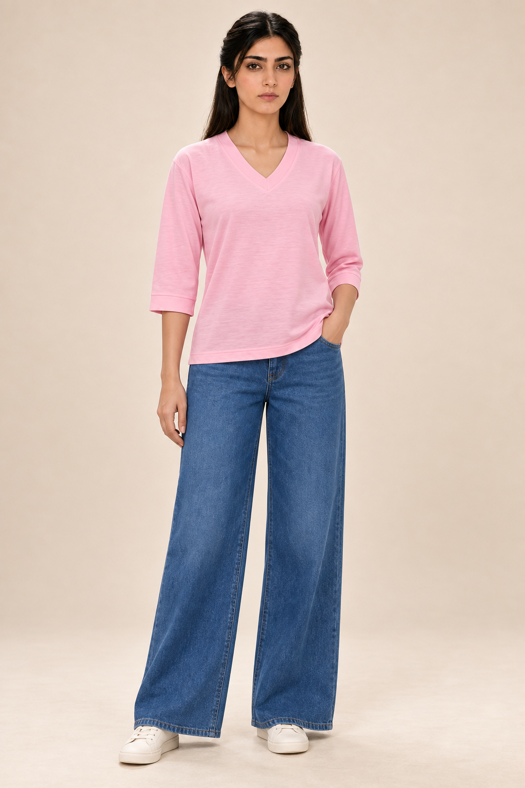 Pink V-Neck Slim Fit T-Shirt