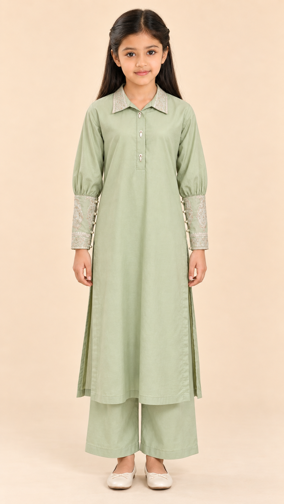 Sage Green Embroidered Kurti Set