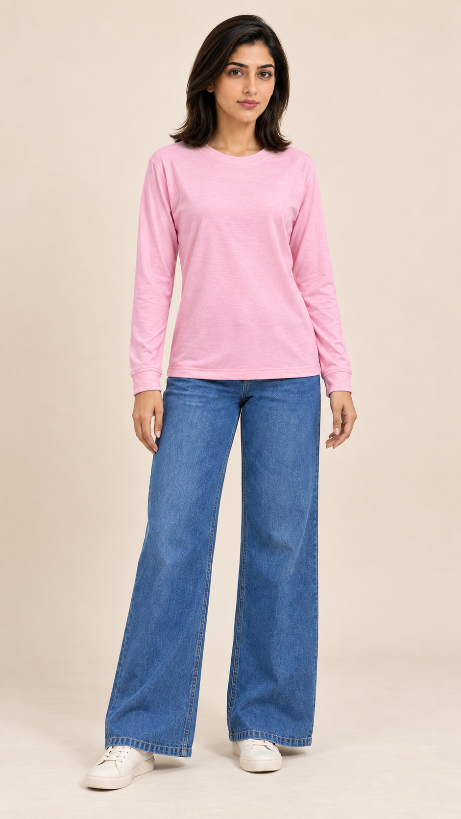 Women's Round-Neck Long Sleeve T-Shirt — Pink