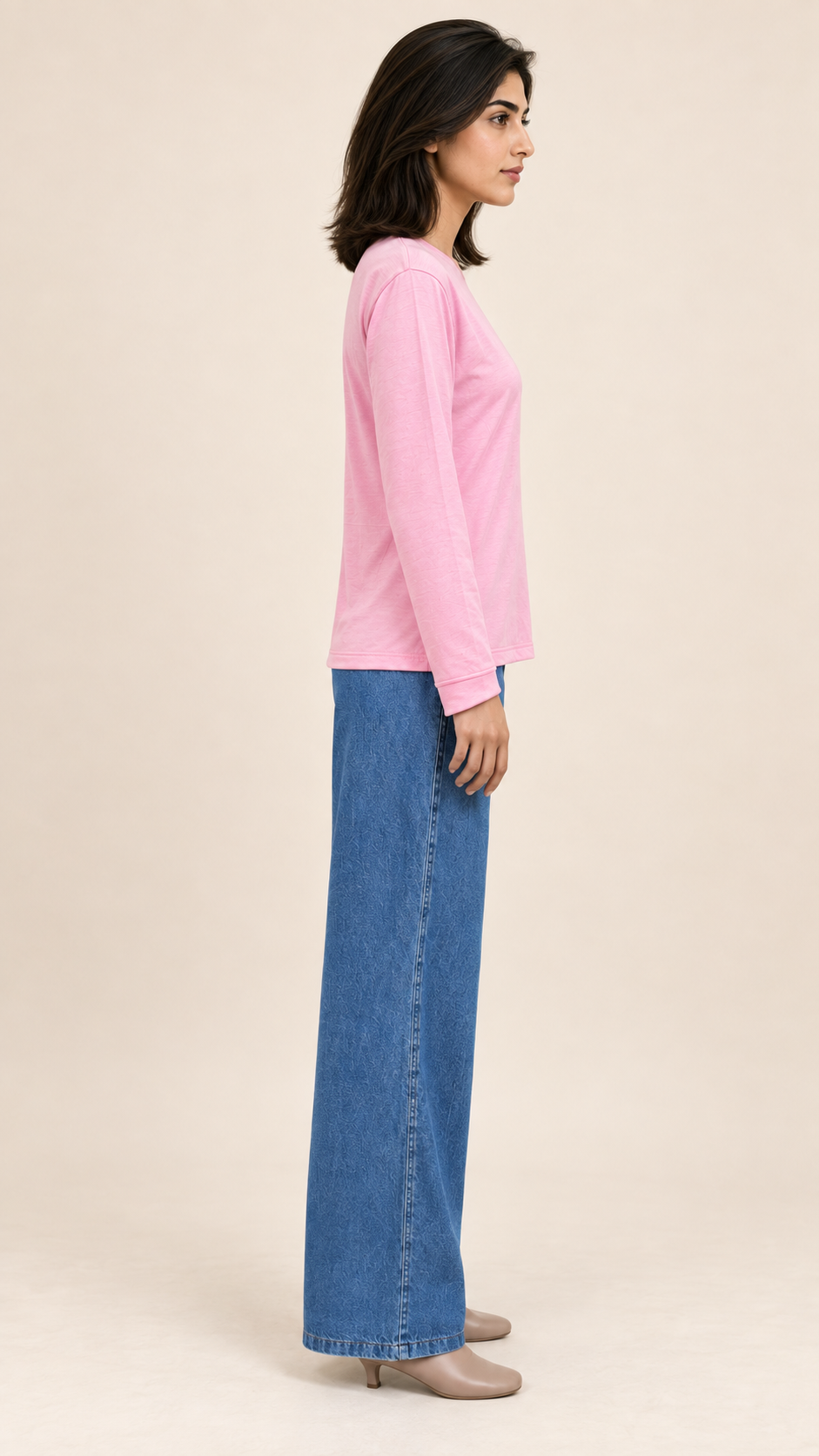 Women's Round-Neck Long Sleeve T-Shirt — Pink
