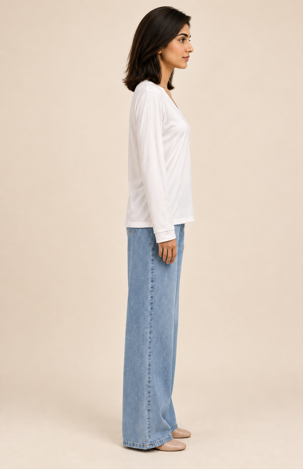 Women's V-Neck Long Sleeve T-Shirt — 0342