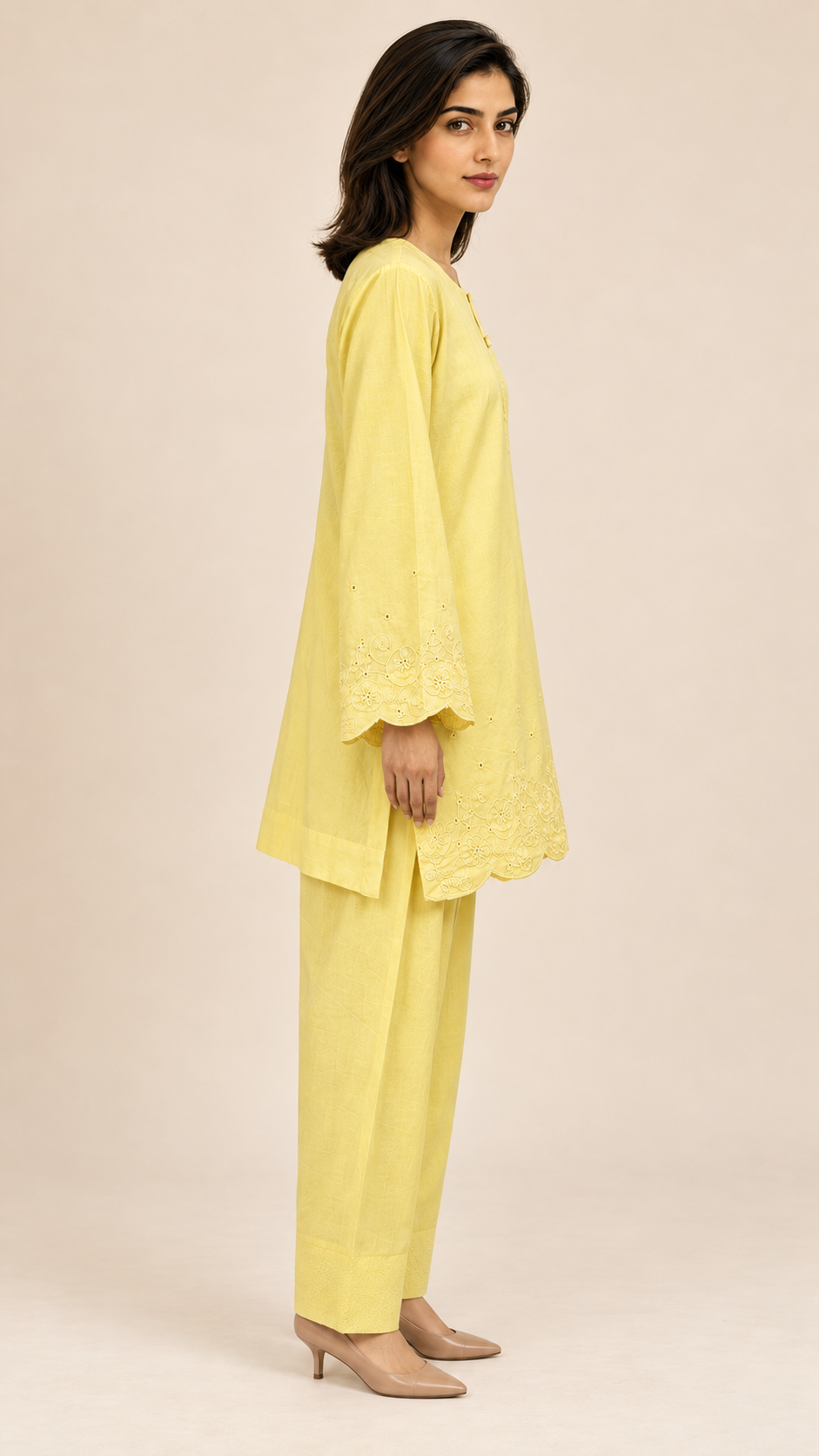 Women's Embroidered Lawn Co-ord Set — Yellow
