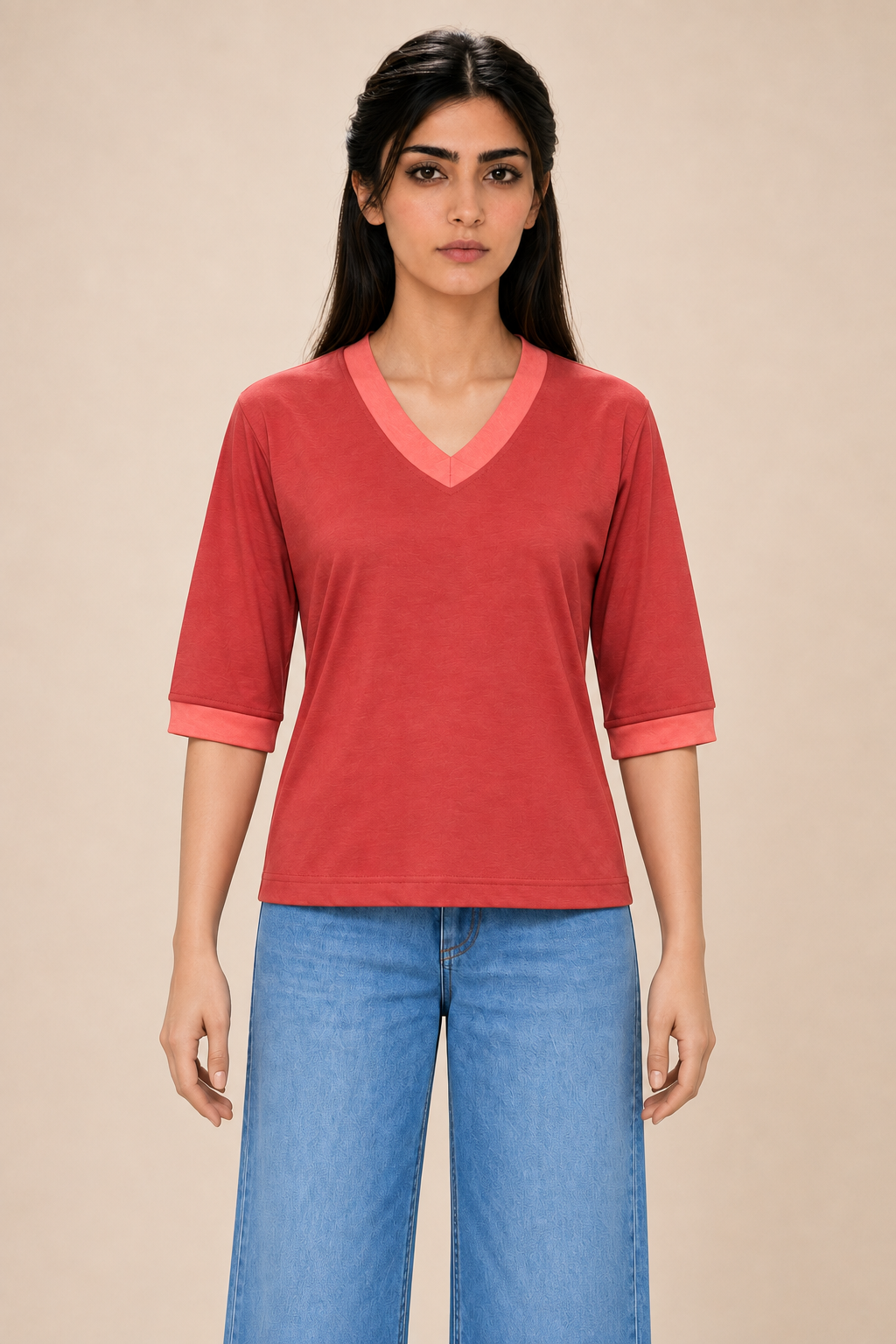 Red V-Neck Slim-Fit T-Shirt