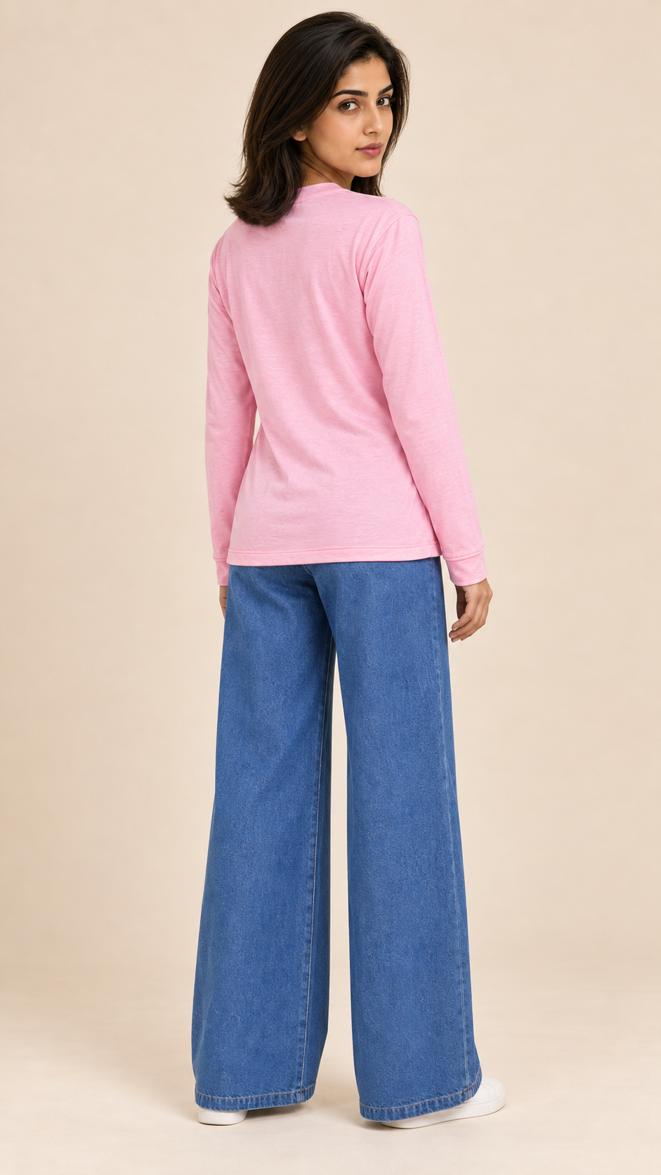 Women's V-Neck Long Sleeve T-Shirt — Pink