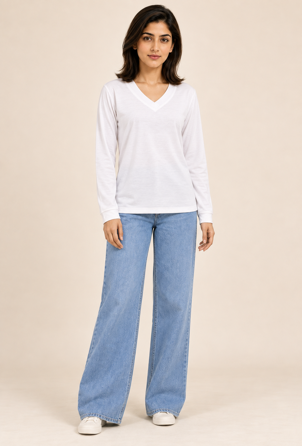 Women's V-Neck Long Sleeve T-Shirt — 0342