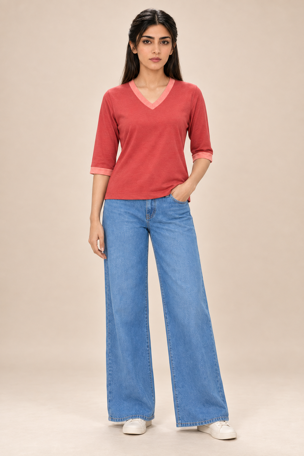 Red V-Neck Slim-Fit T-Shirt