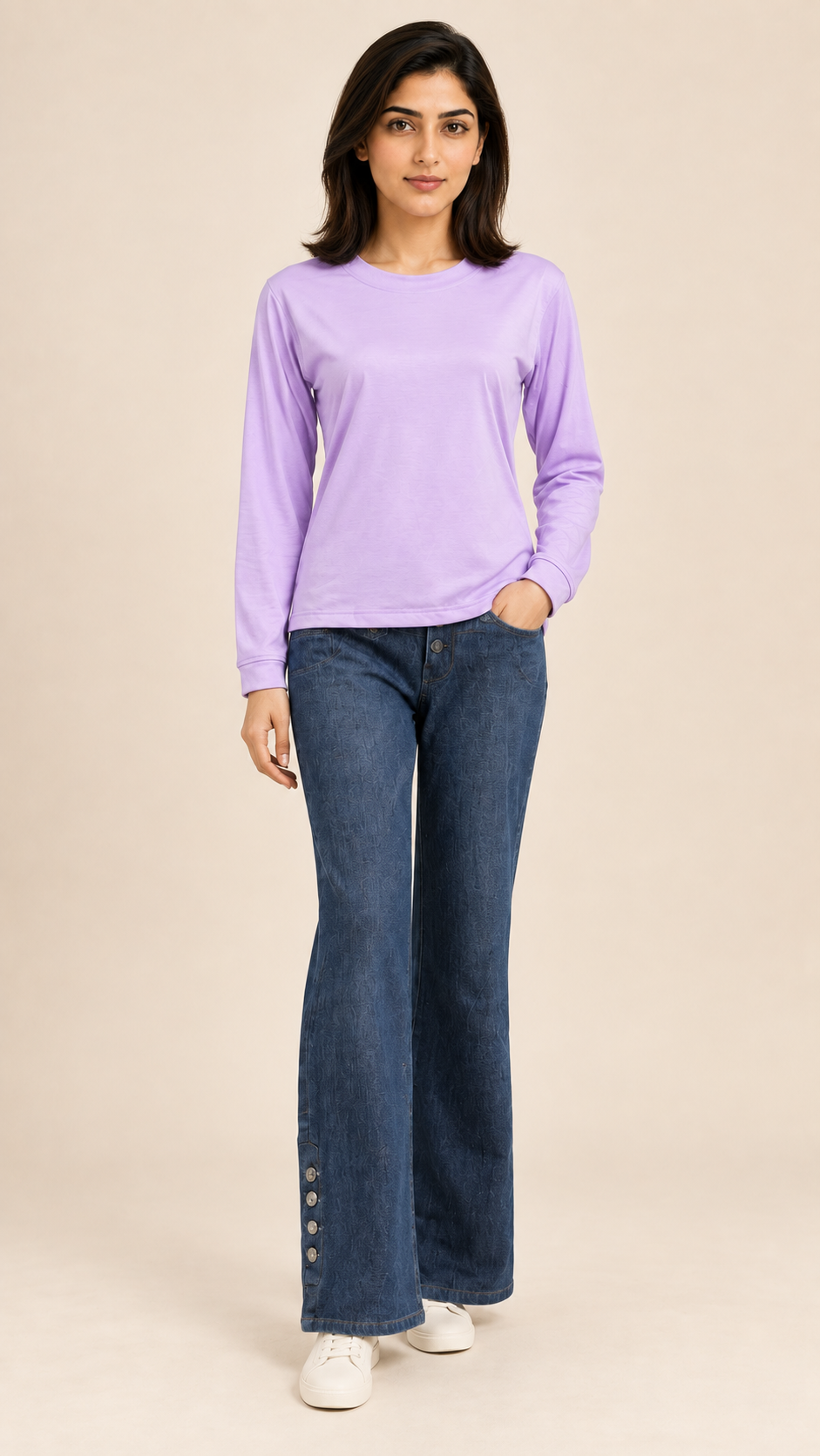 Women's Round-Neck Long Sleeve T-Shirt — Lavender