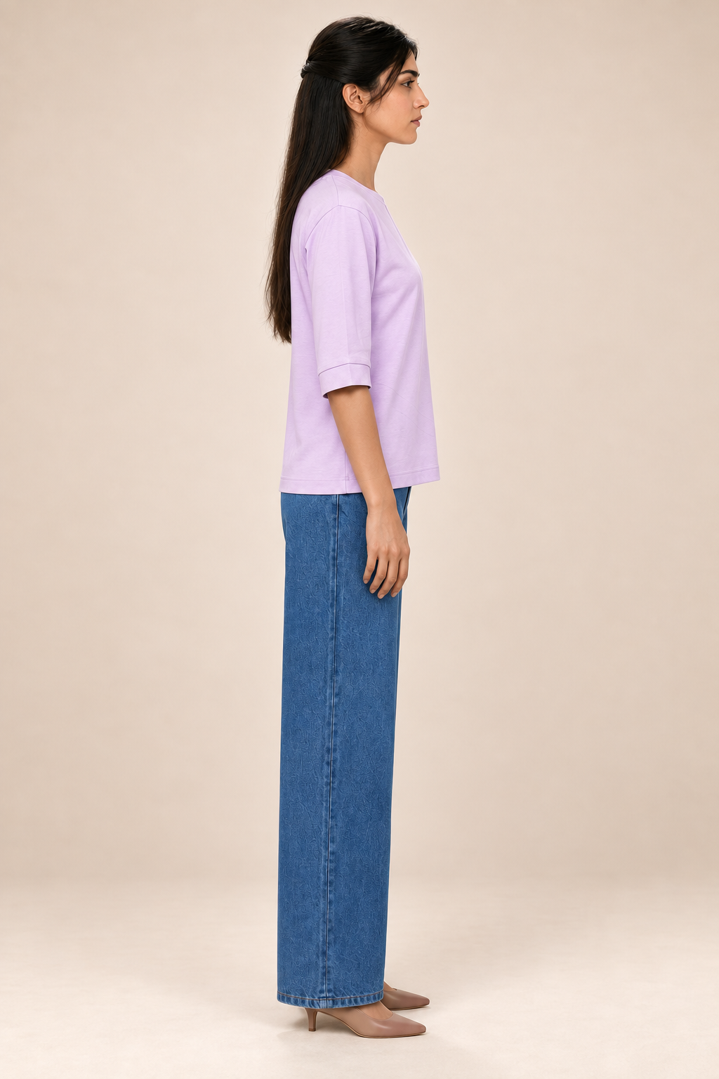 Lavender V-Neck 3/4 Sleeve T-Shirt