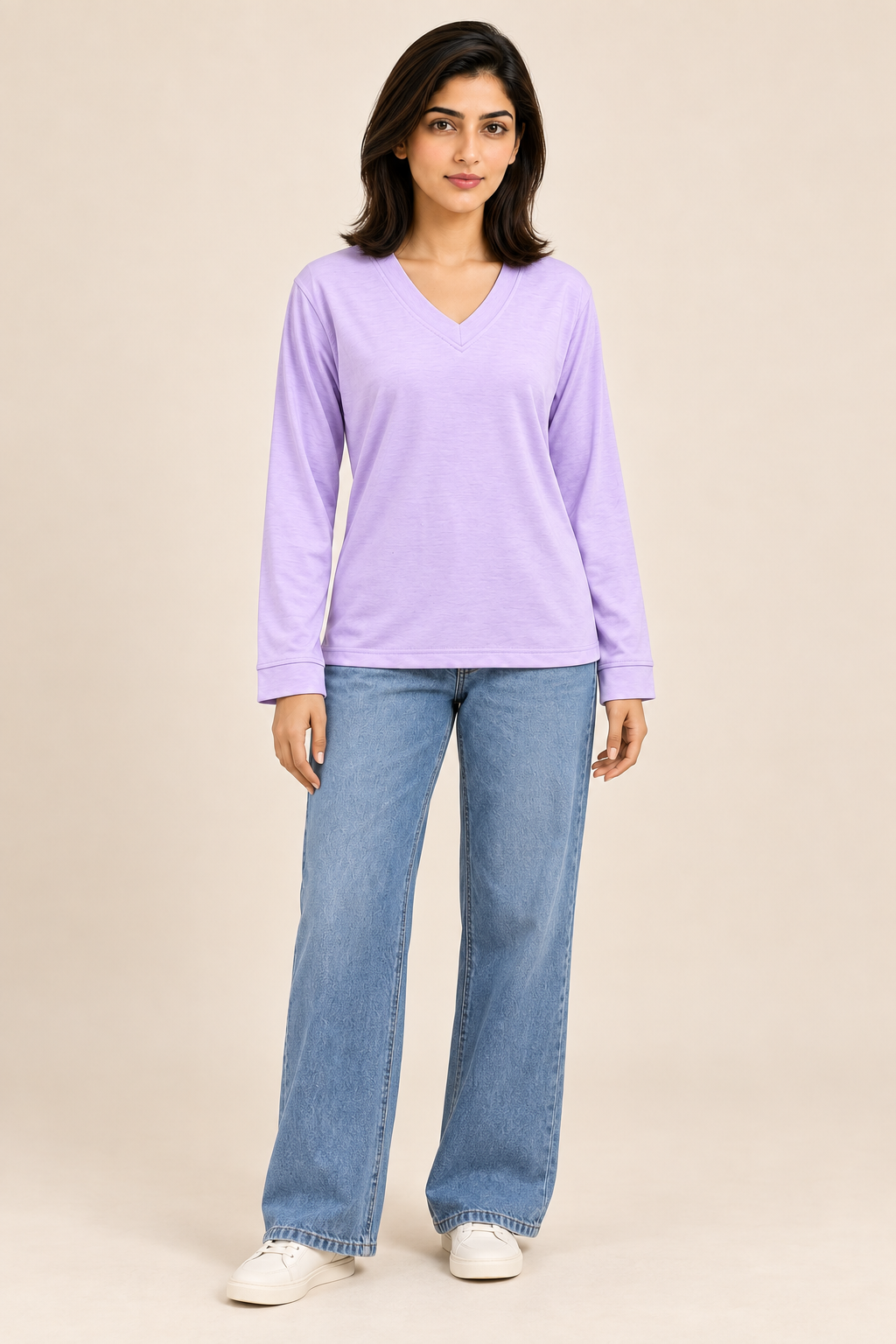 Women's V-Neck Long Sleeve T-Shirt — Lavender