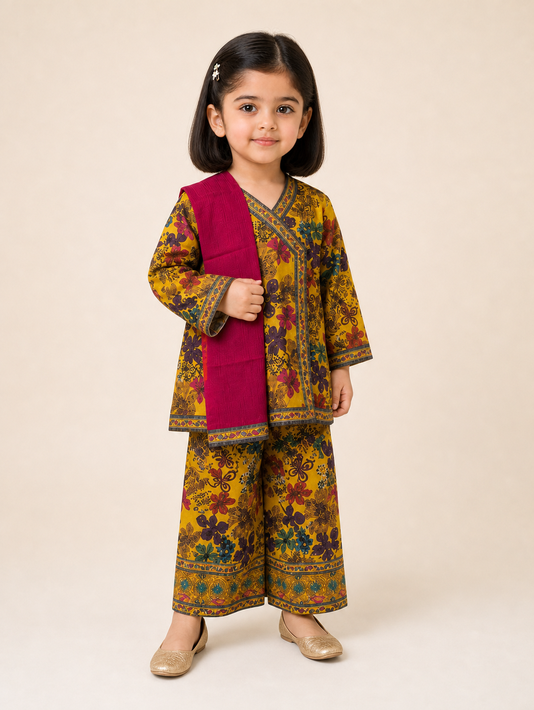 Printed Frock Kurti 3-Piece Set