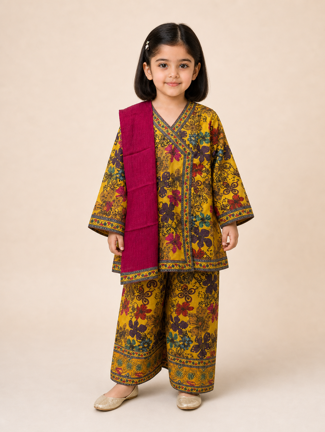 Printed Frock Kurti 3-Piece Set