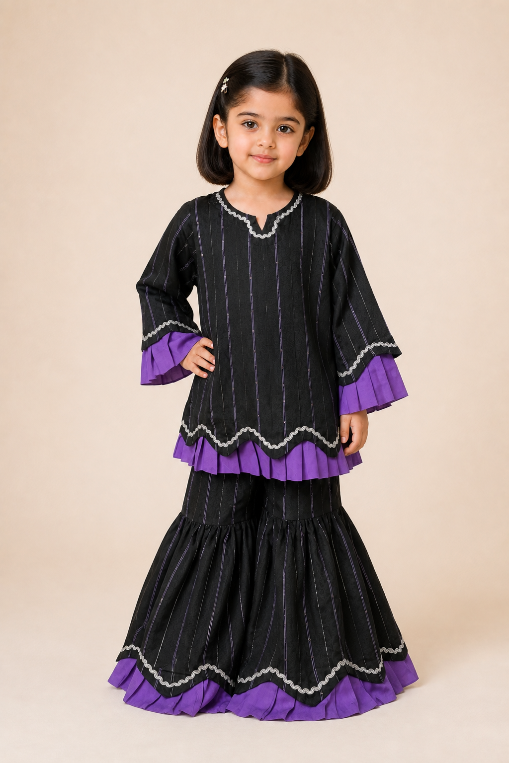 Black Kurti, Gharara & Dupatta Set
