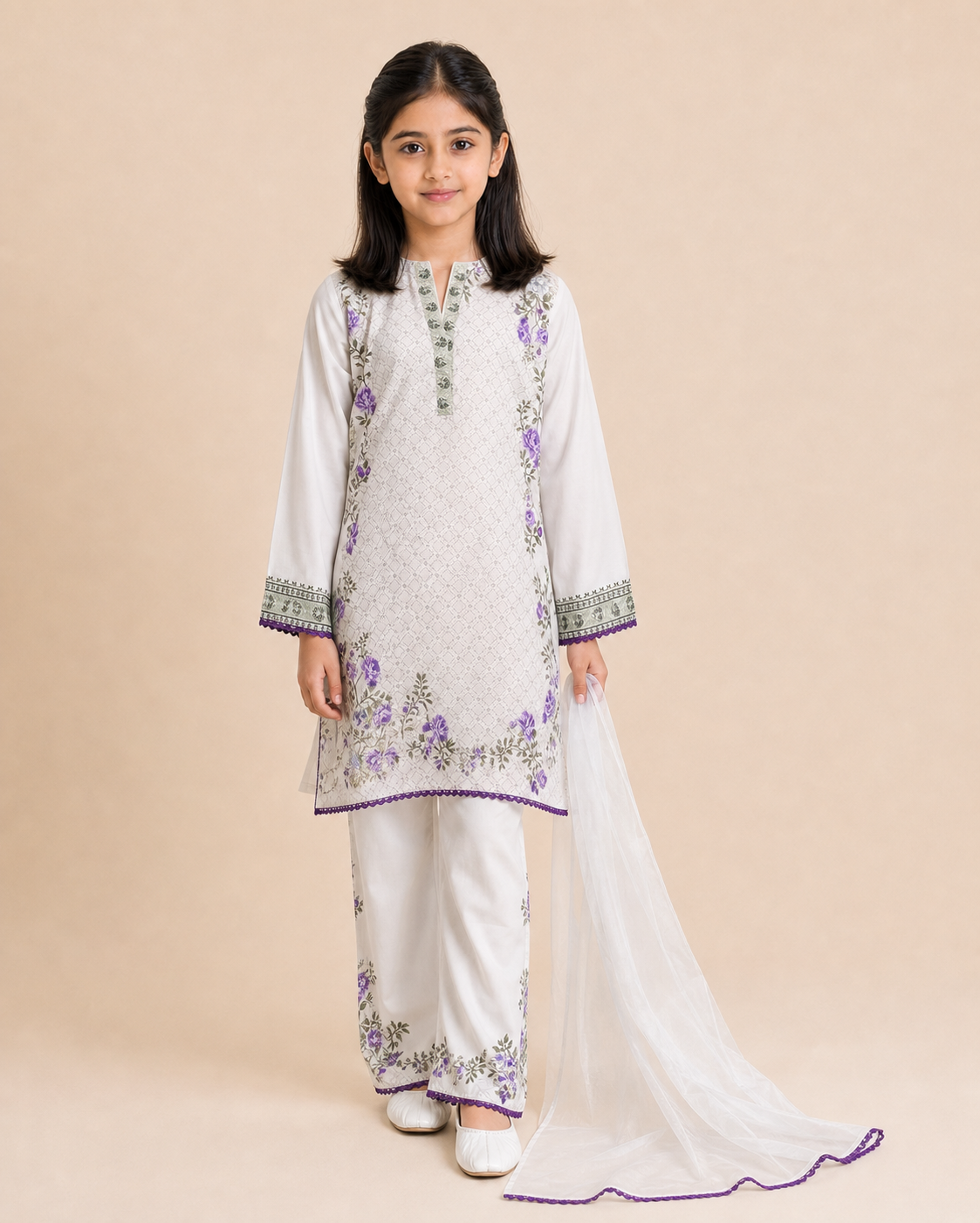 Printed Kurti, Trouser & Dupatta Set