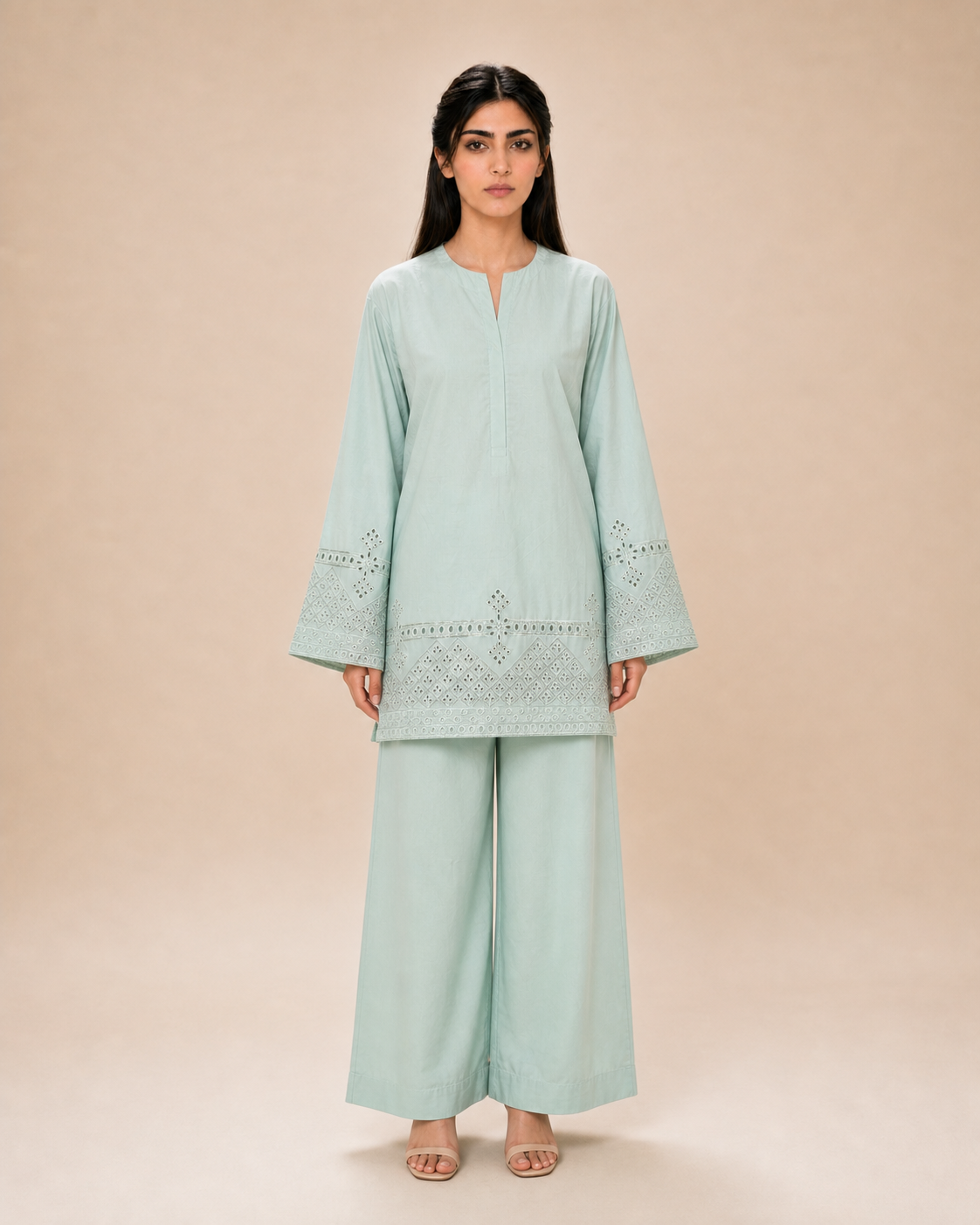 Women's Embroidered Lawn Co-ord Set — Mint Green