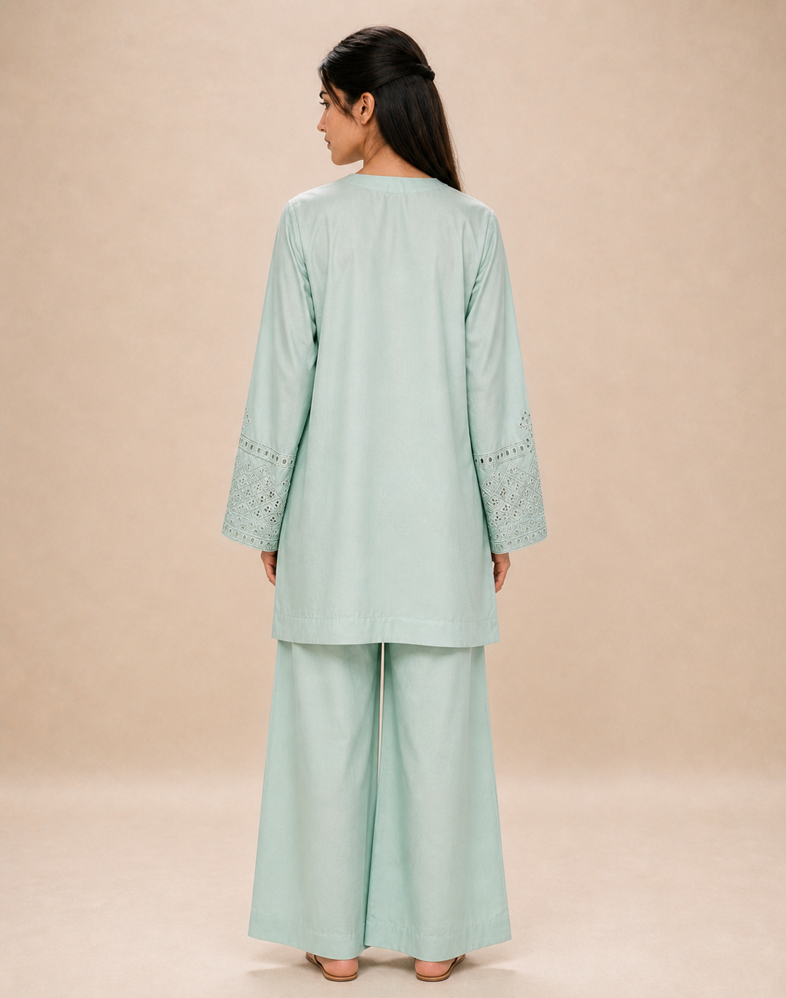 Women's Embroidered Lawn Co-ord Set — Mint Green
