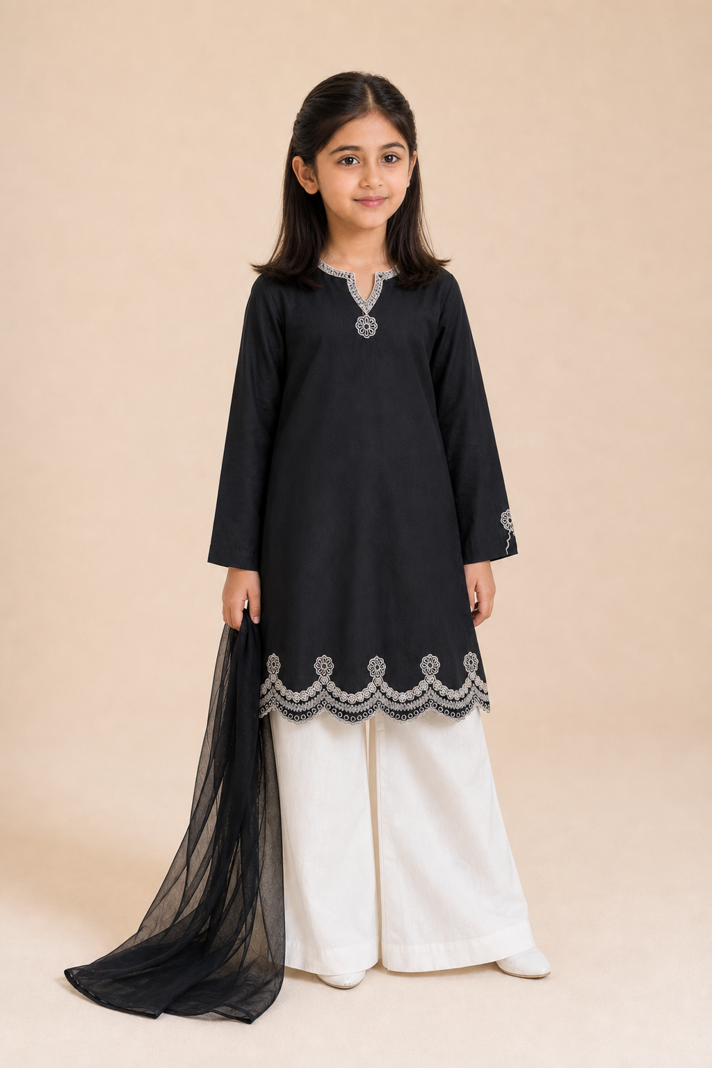 Black 3-Piece Kurti, Plazo & Dupatta Set