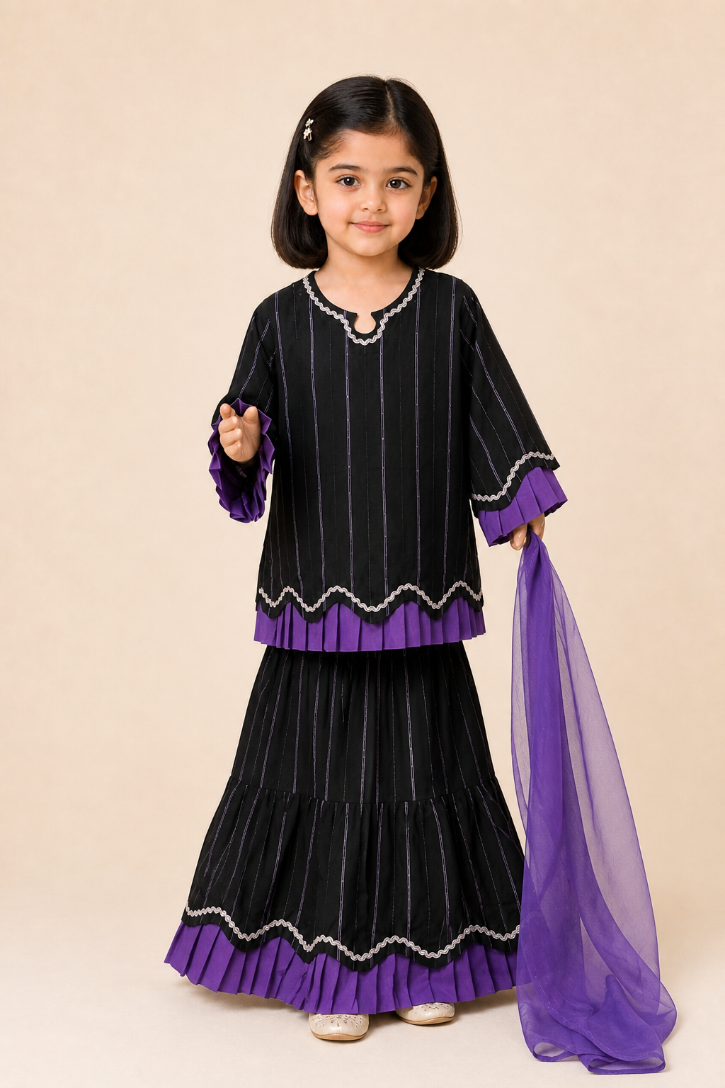 Black Kurti, Gharara & Dupatta Set