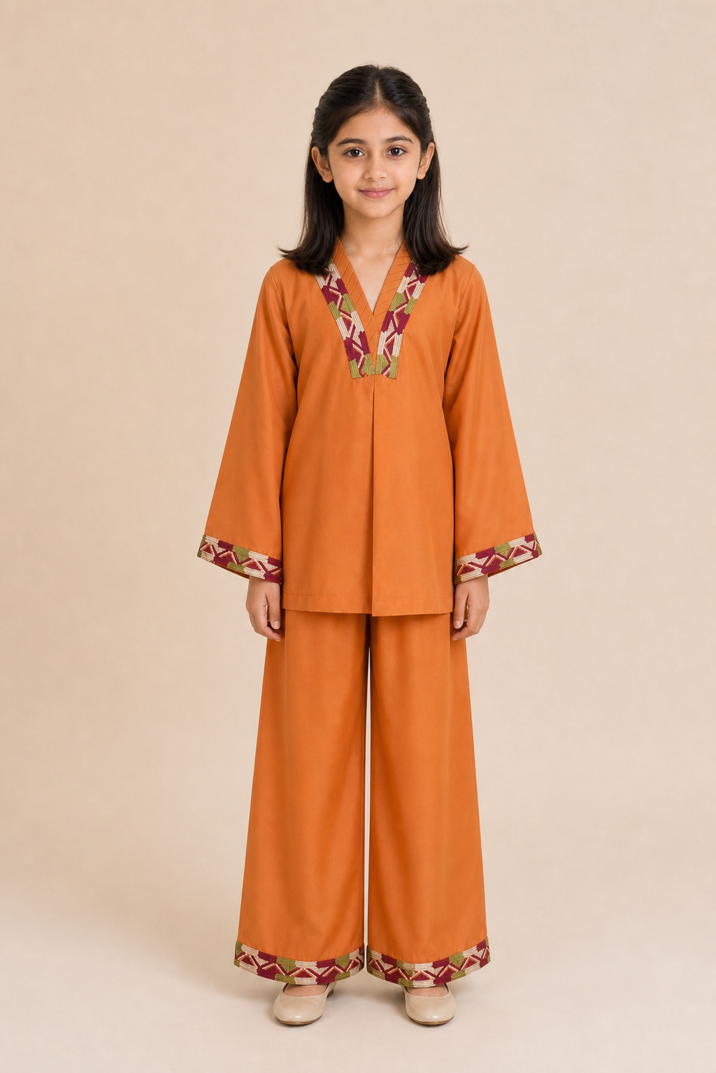 Orange Embroidered Frock Kurti Set