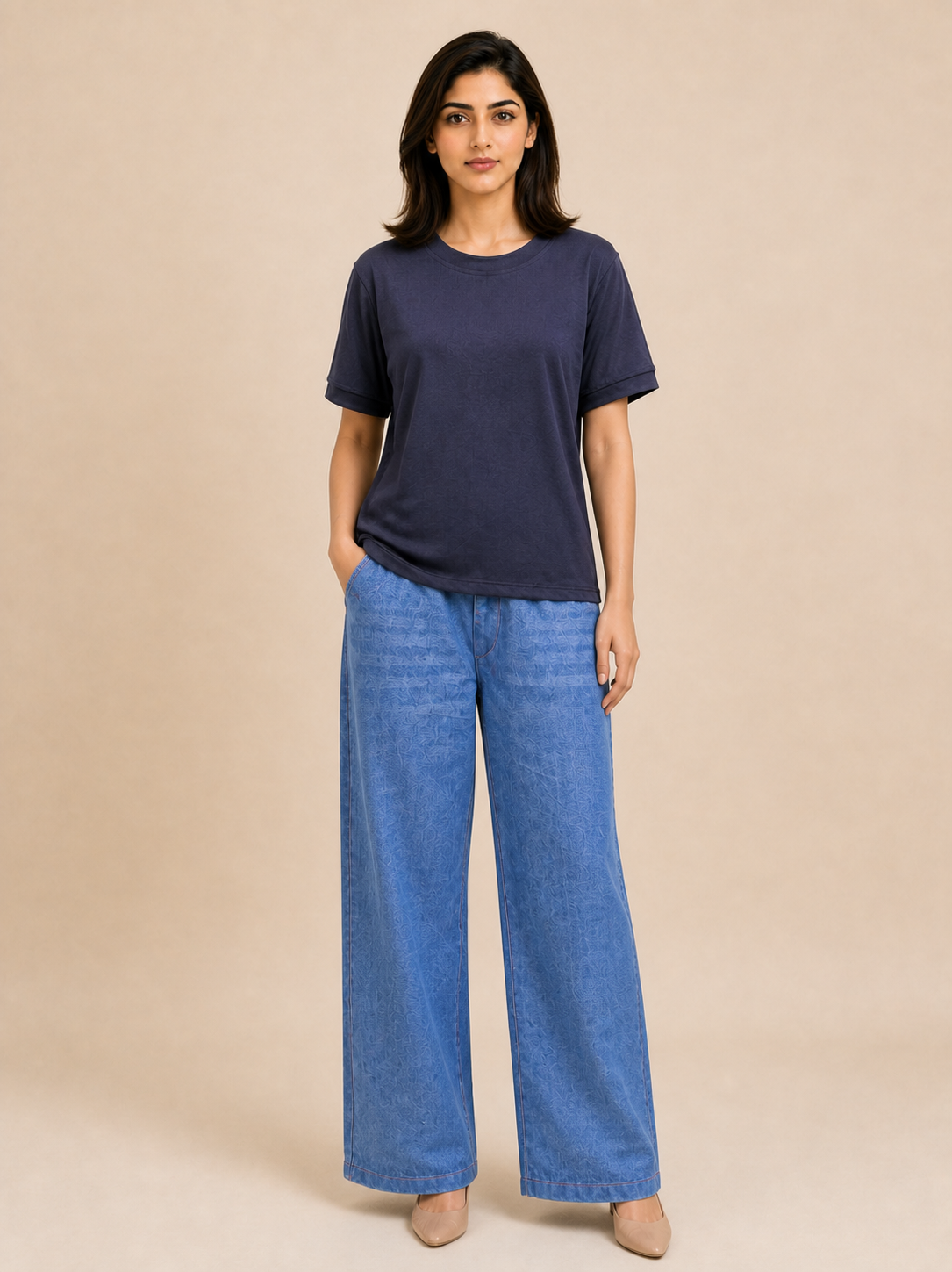 Women's Round-Neck Short Sleeve T-Shirt — Navy Blue