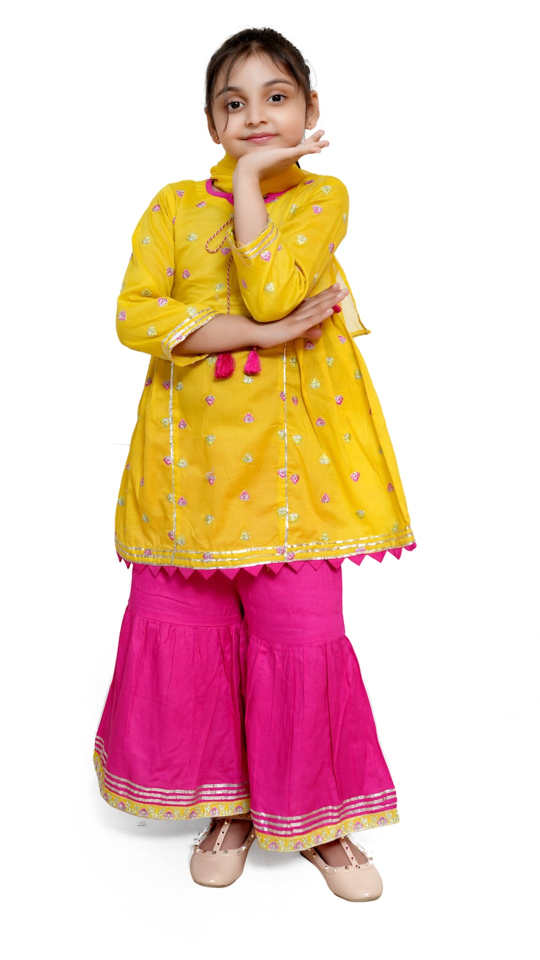 Mustard and Pink 3pc stitched suit