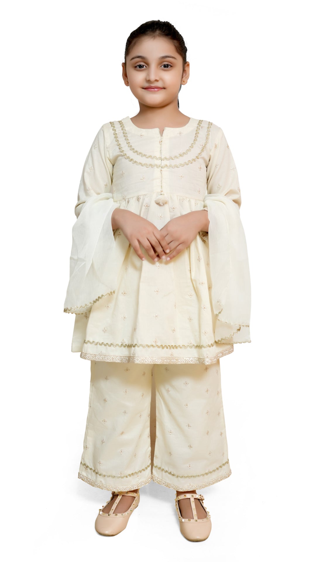 White kids stitched 3pc suit