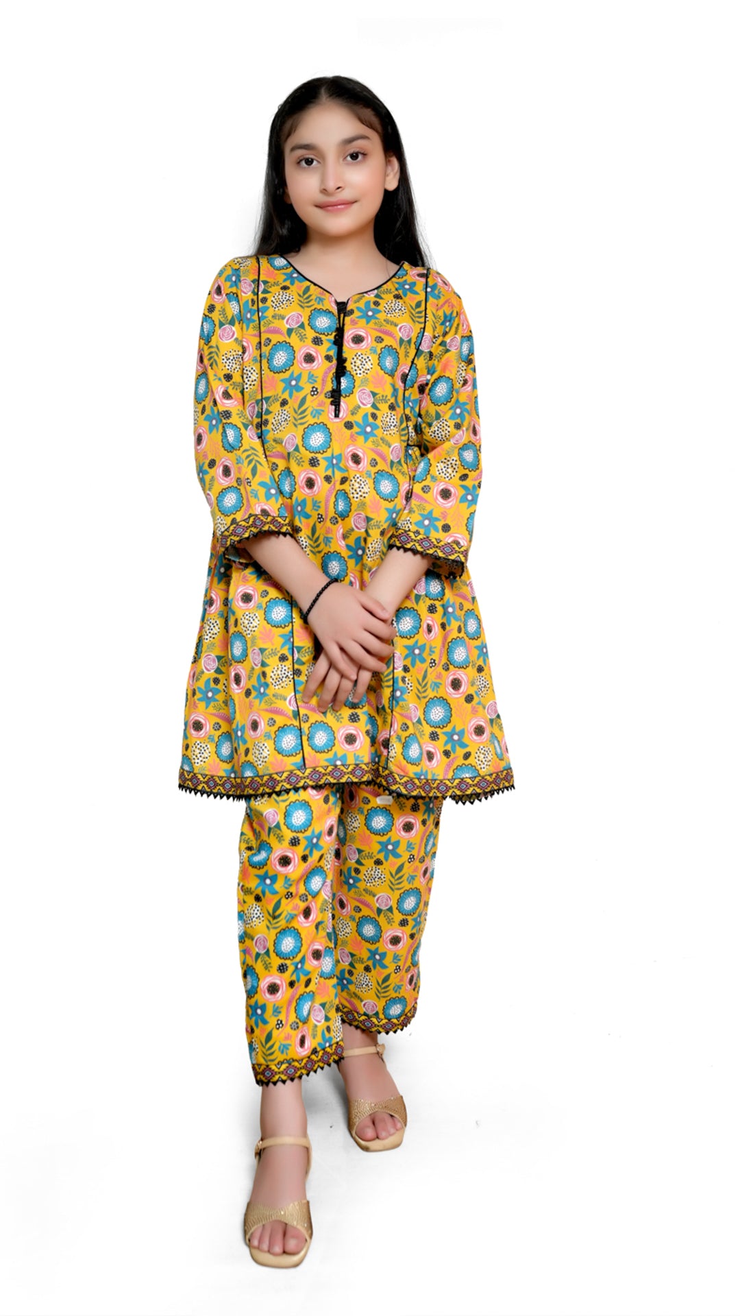 Multi color printed stitched 2pc suit