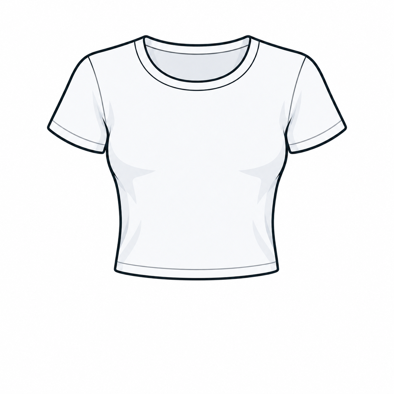 Round neck T-shirt with short sleeves and waist length.